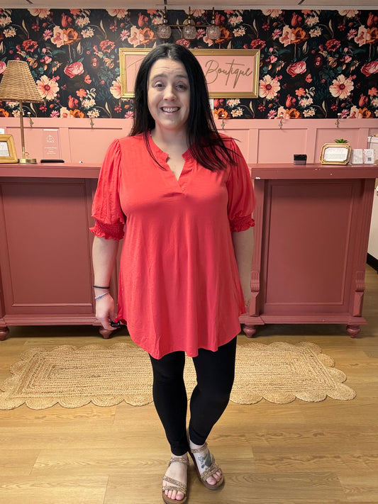 V-Neck Blouse - Coral