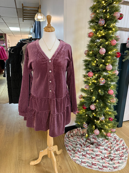 Velvet Puff Long Sleeve Dress - Burgundy - now 50% off!