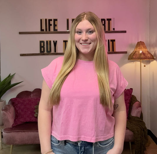 Waverly Acid Wash Cropped Tee - Candy Pink