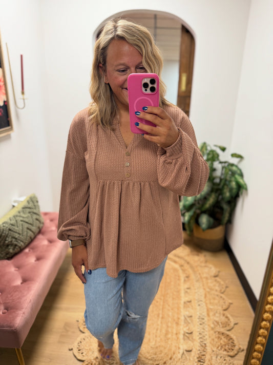 Camel Waffle Knit Top