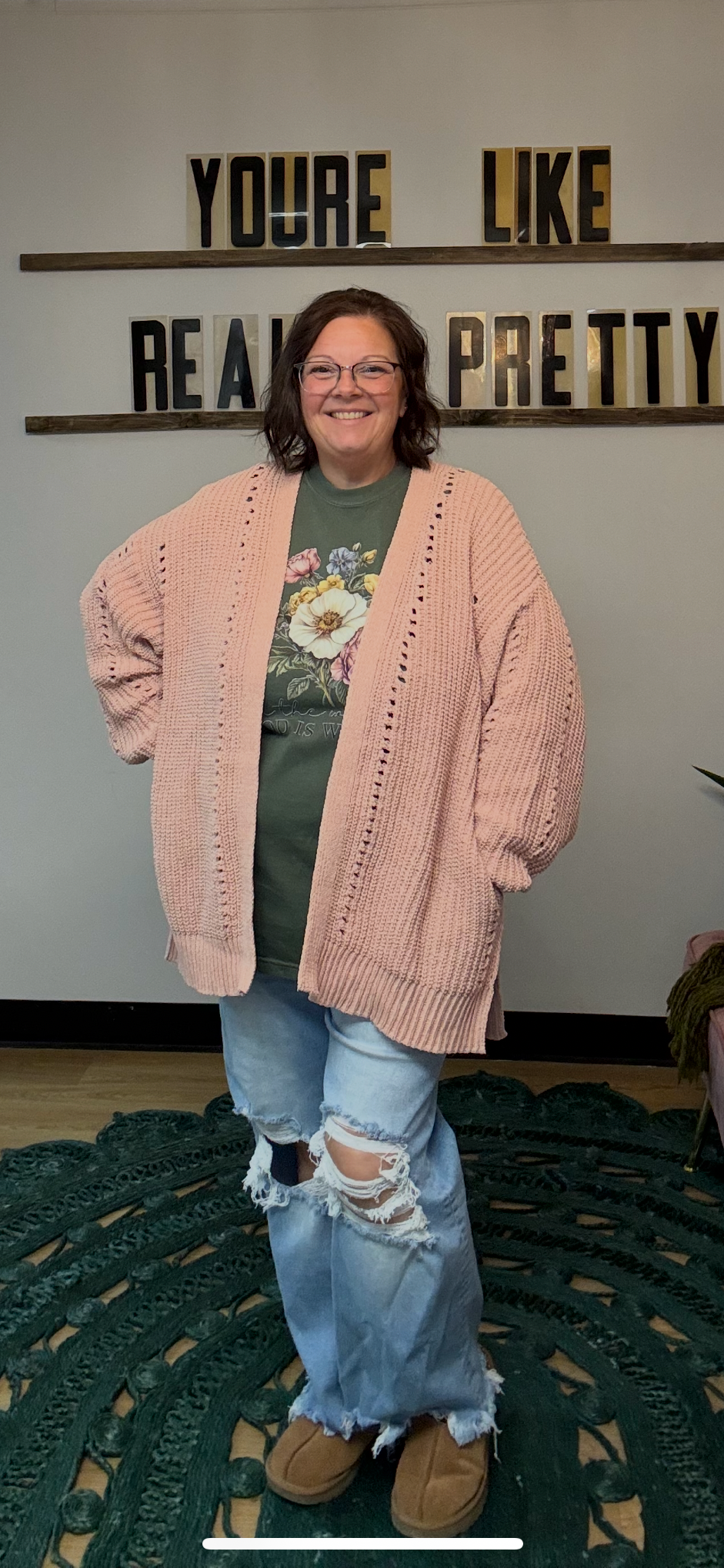 Pink Knit Cardigan Sweater