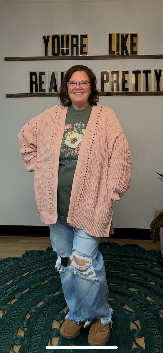 Pink Knit Cardigan Sweater