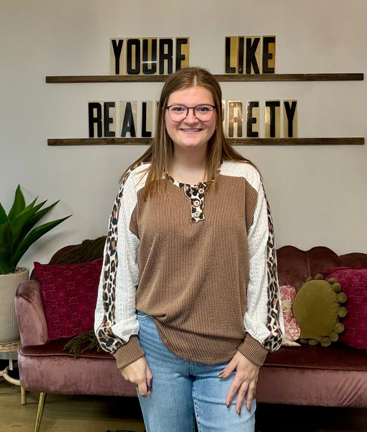 Rib Knit Leopard Lace Pullover