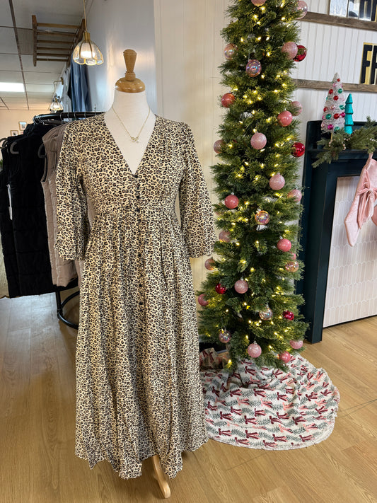 Leopard Print Button Maxi Dress - now 50% off!