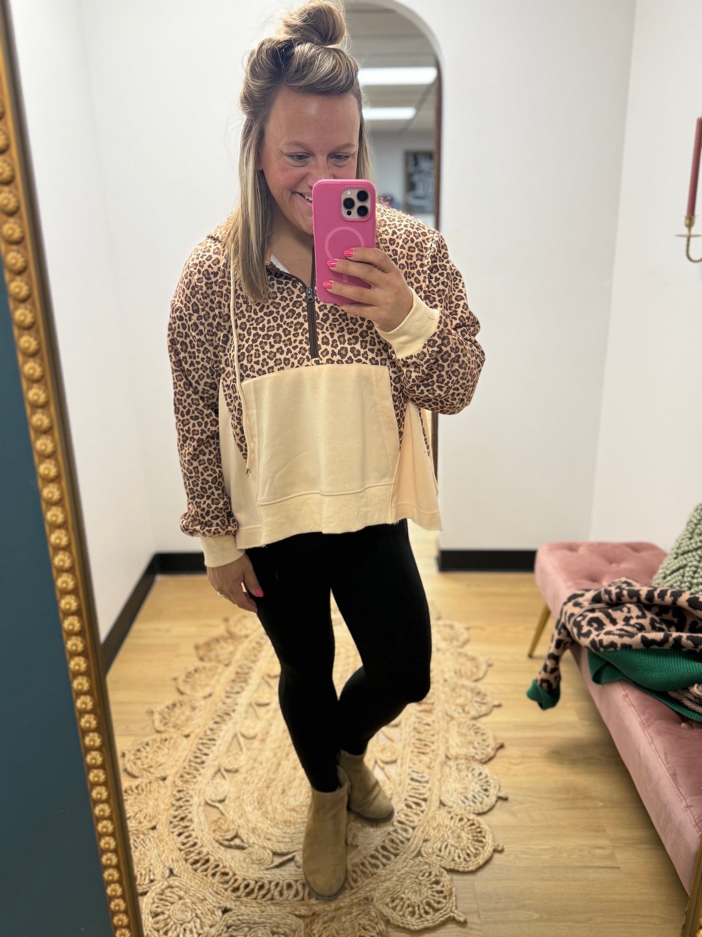 Half Zip Hoodie Pullover - Cheetah