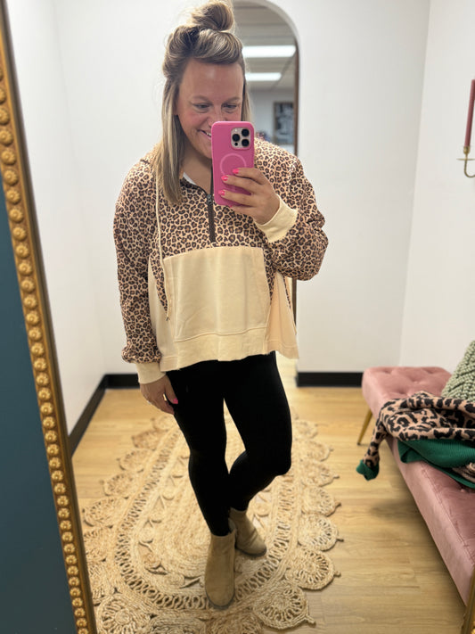 Half Zip Hoodie Pullover - Cheetah