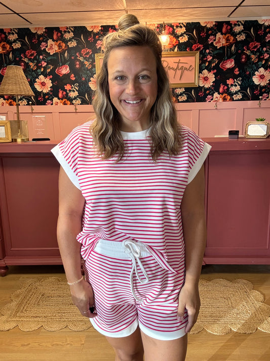 Stripe Top & Shorts Set - Hot Pink