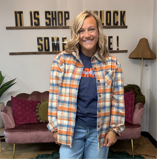Plaid Button Up Flannel Shacket - Orange