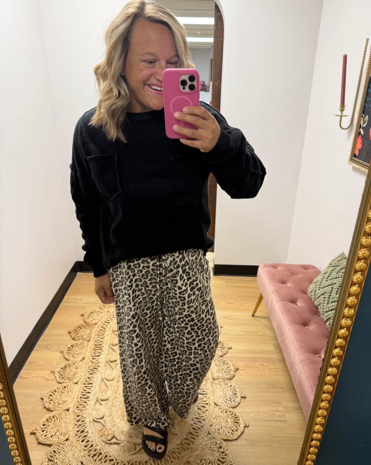 Washed Leopard Wide Leg Pants