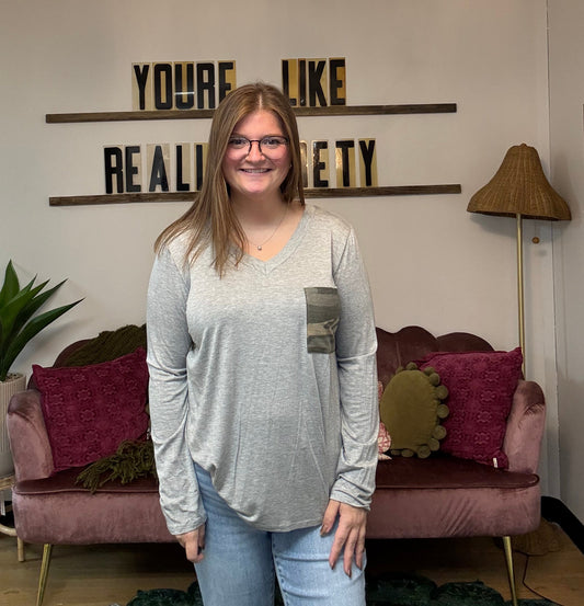 V-neck with Camo Long Sleeve