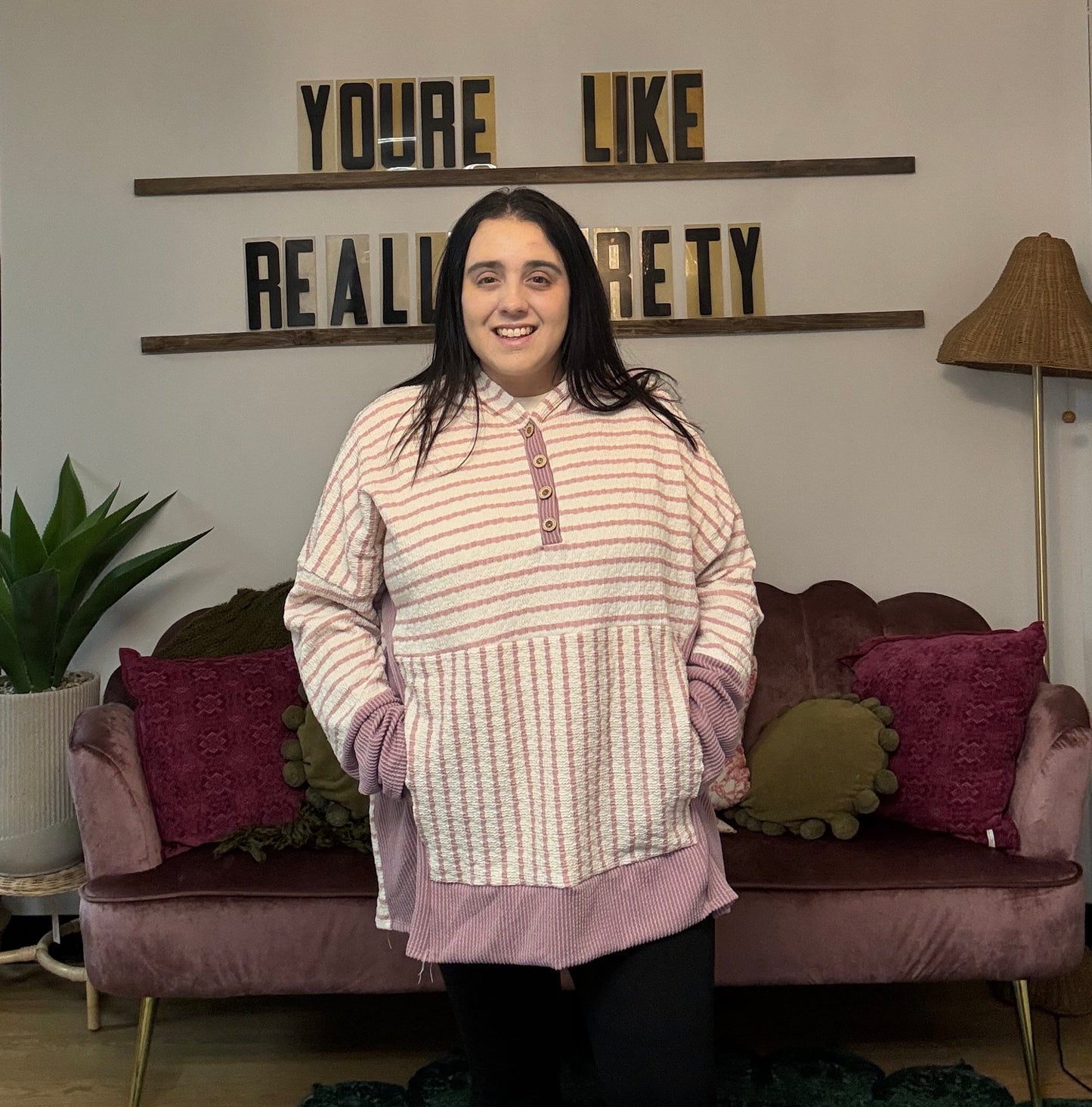 Striped Hoodie - Pink