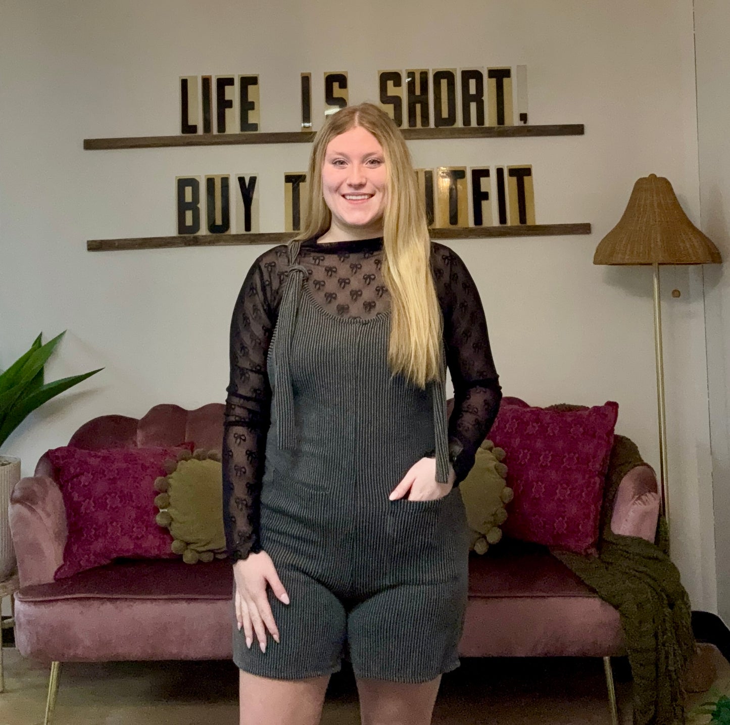 Leighton Ribbed Romper - Charcoal