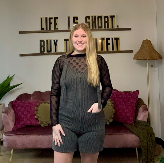 Leighton Ribbed Romper - Charcoal