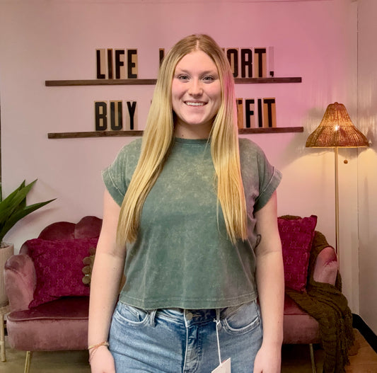 Molly Cropped Basic Tee - Hunter Green