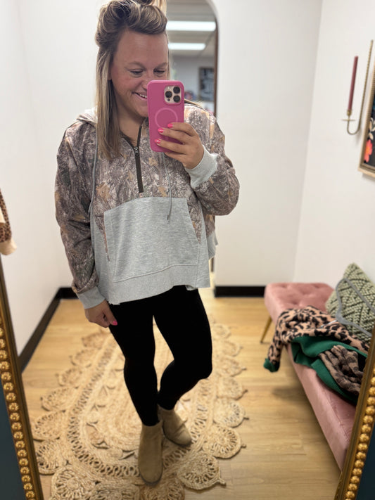 Half Zip Hoodie Pullover - Woods Camo