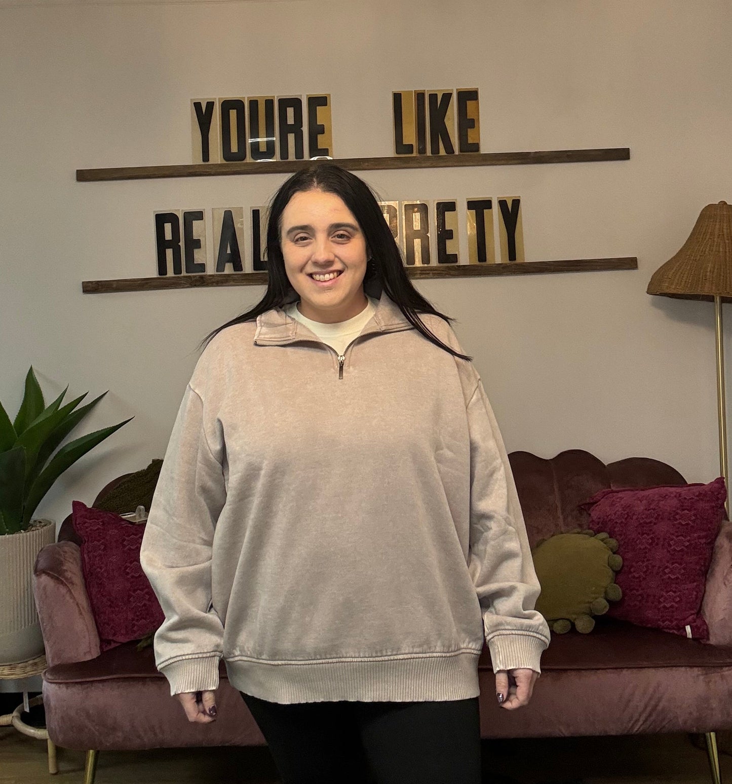 Tandy Acid Wash 1/4 Zip Sweatshirt - Lt. Mocha