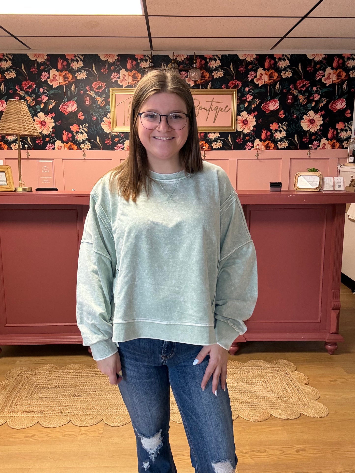 Raw-Hem Pullover - Dusty Mint