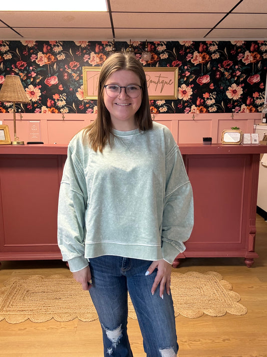 Raw-Hem Pullover - Dusty Mint