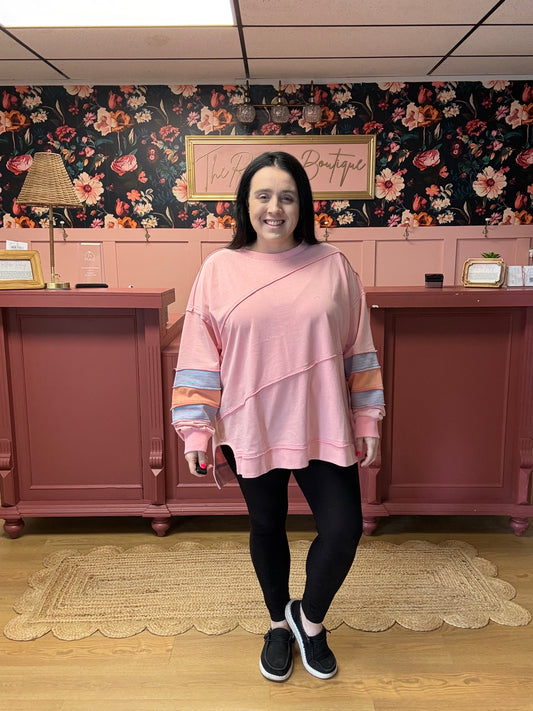 Coral Colorblock Crewneck