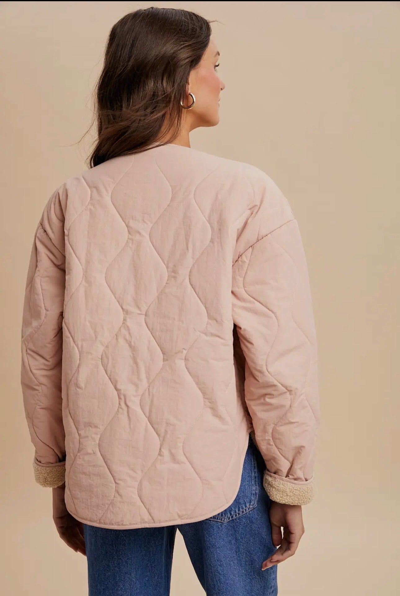 Quilted Sherpa Lined Puffer Jacket - Rose