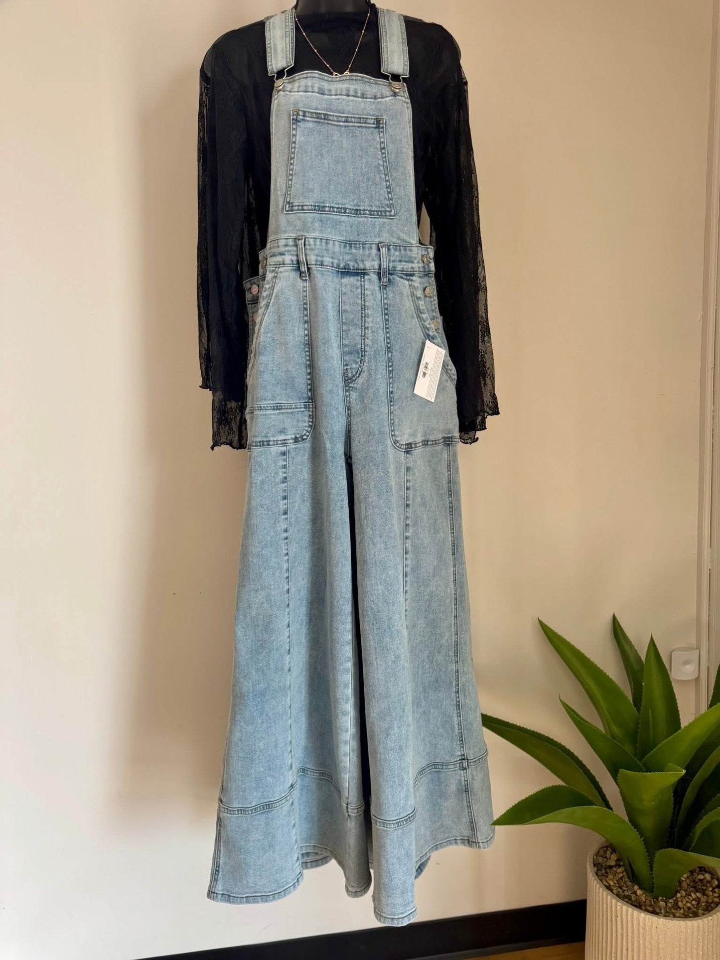 Wide Leg Denim Overall Jumpsuit