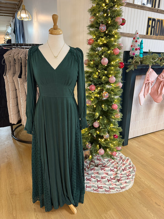 Lace V Neck Maxi Dress - Emerald - now 50% off!