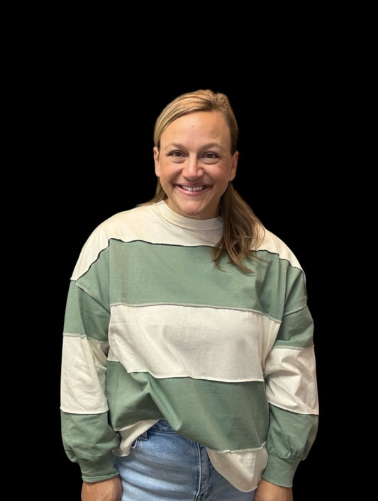 Striped Long Sleeve Slouchy Top - Butter Green