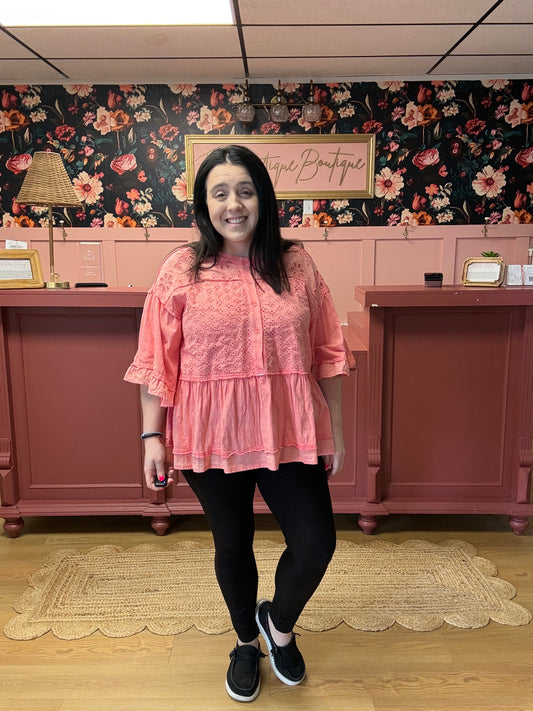 Coral Eyelet 3/4 Sleeve