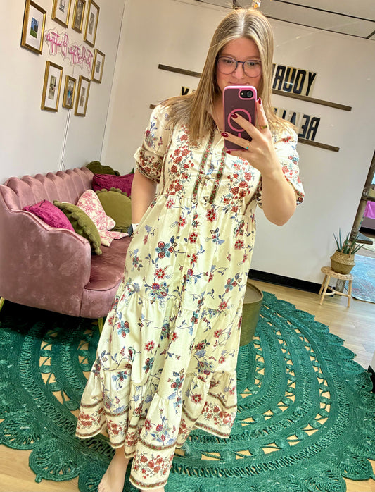 Floral Border Print Maxi Dress