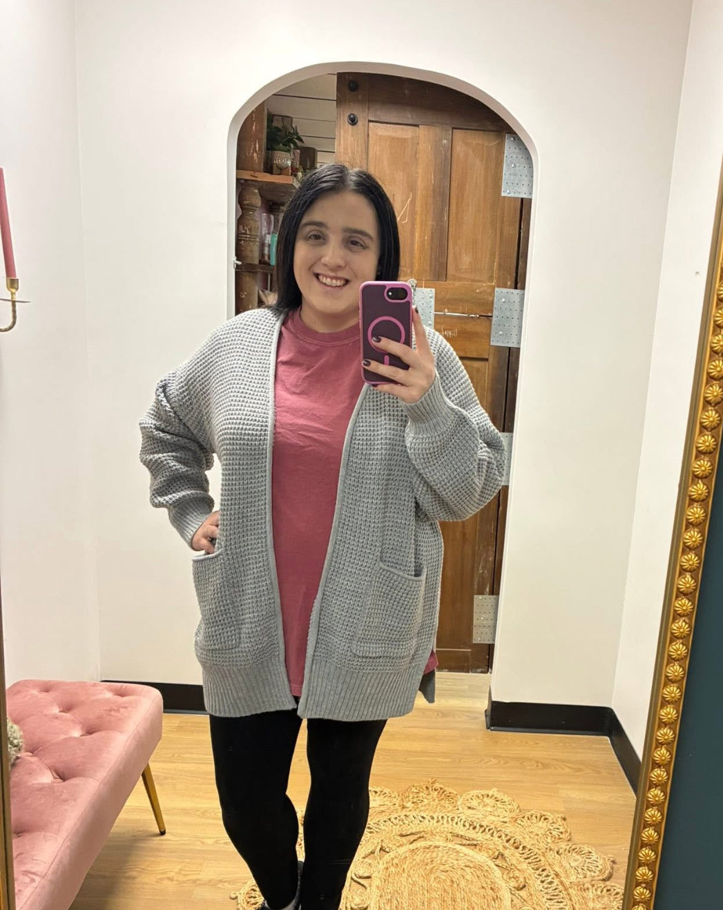 Violet Waffle Cardigan - Grey