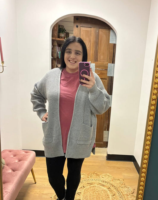 Violet Waffle Cardigan - Grey