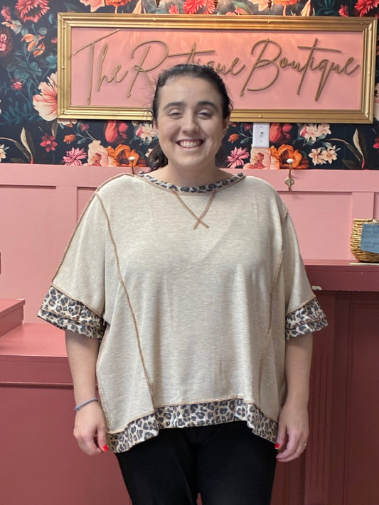 Leopard Thermal Color Block Top