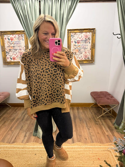 Leopard And Stripe Mixed Top