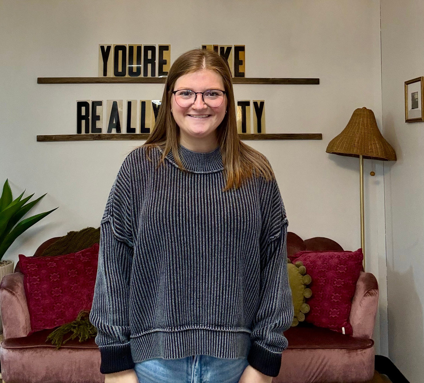 Exposed Seam Round Neck Dropped Shoulder Sweater - Black