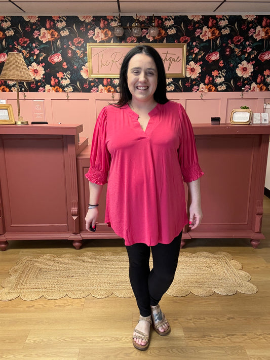 V-Neck Blouse - Fuchsia