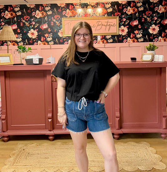 Finely Denim Drawstring Shorts