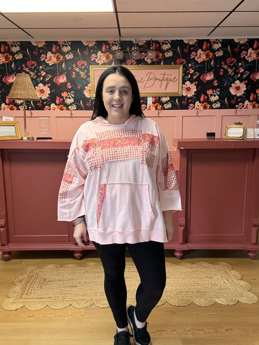 3/4 Sleeve Patchwork Hoodie