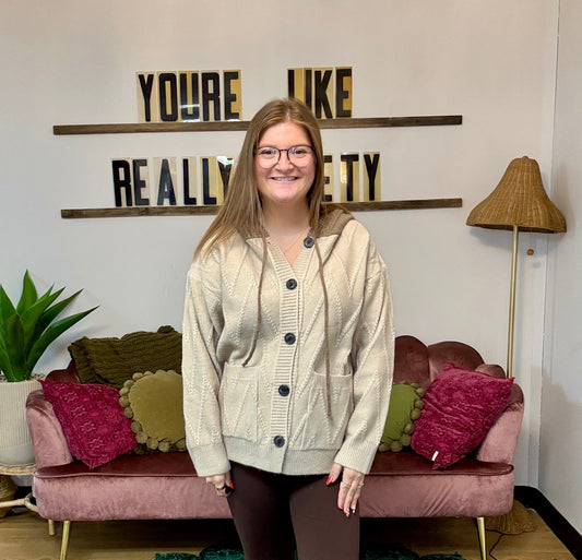 Knit Sweater Hooded Cardigan - Mocha