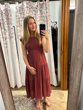 Load image into Gallery viewer, Smocked Burgundy Midi Dress