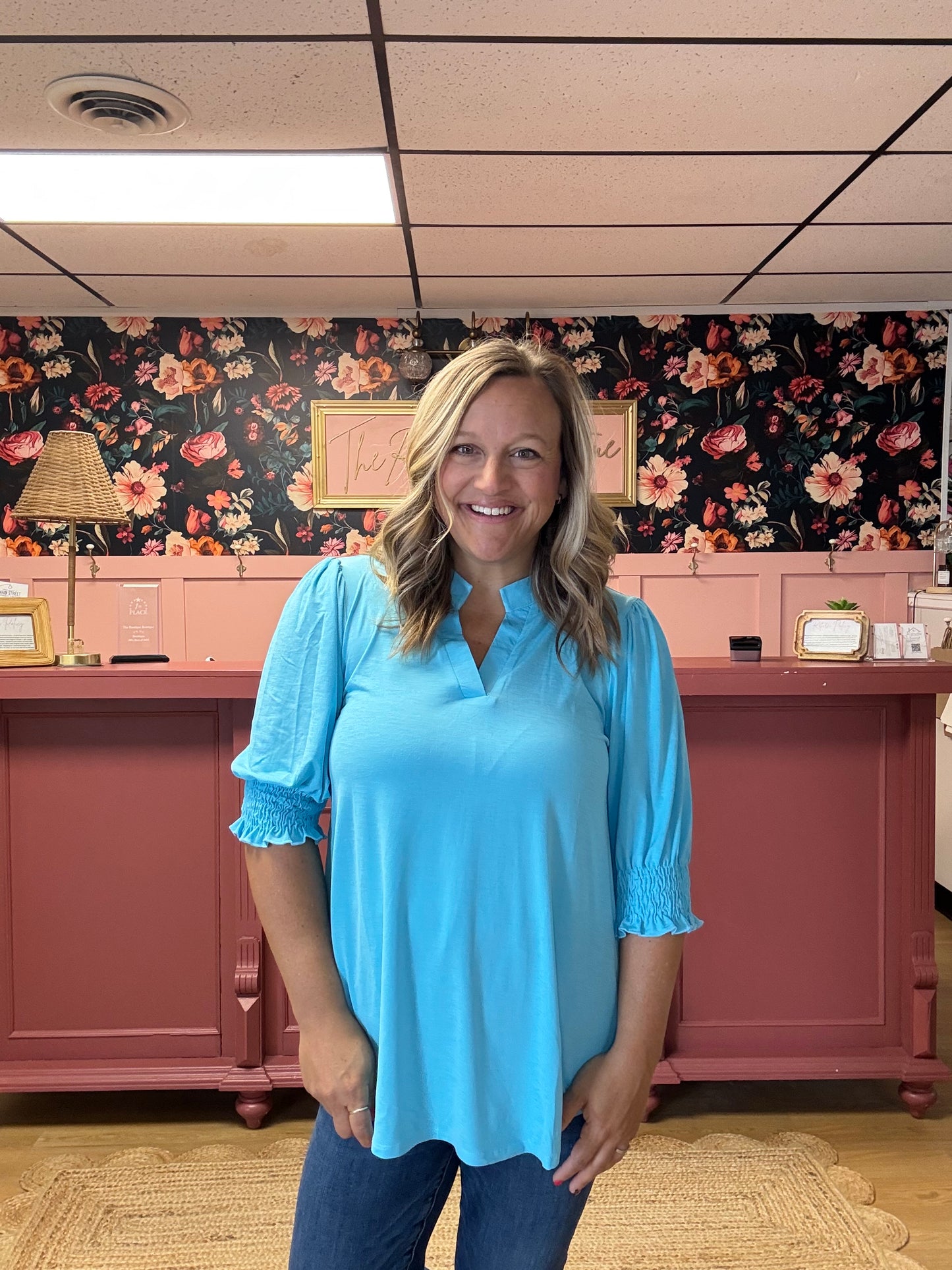 V-Neck Blouse - Coastal Blue