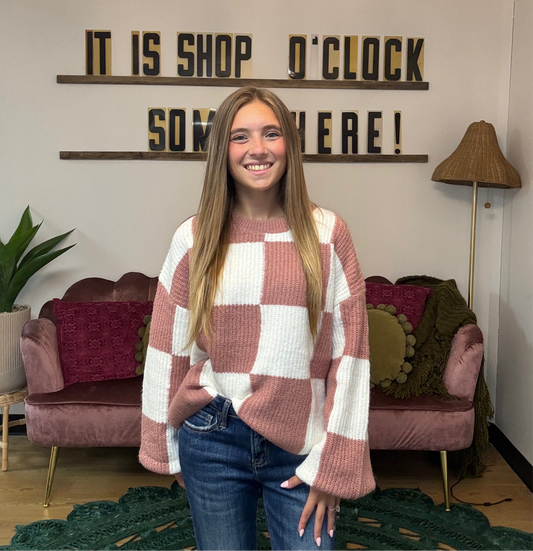 Rose Checkered Sweater