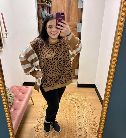 Leopard And Stripe Mixed Top
