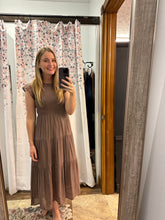 Load image into Gallery viewer, Smocked Taupe Midi Dress