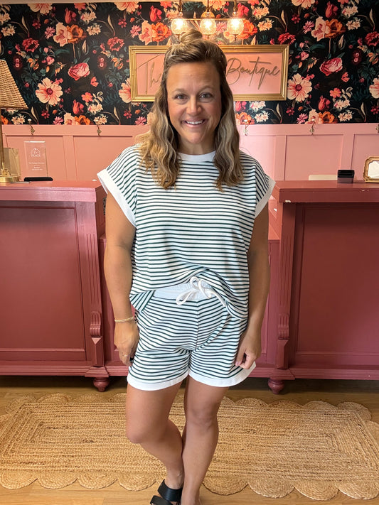 Stripe Top & Shorts Set - Hunter Green
