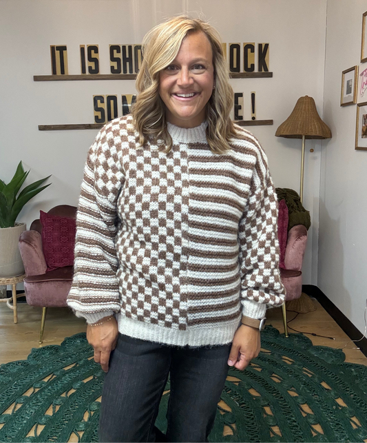Maise Checkered Sweater - Taupe