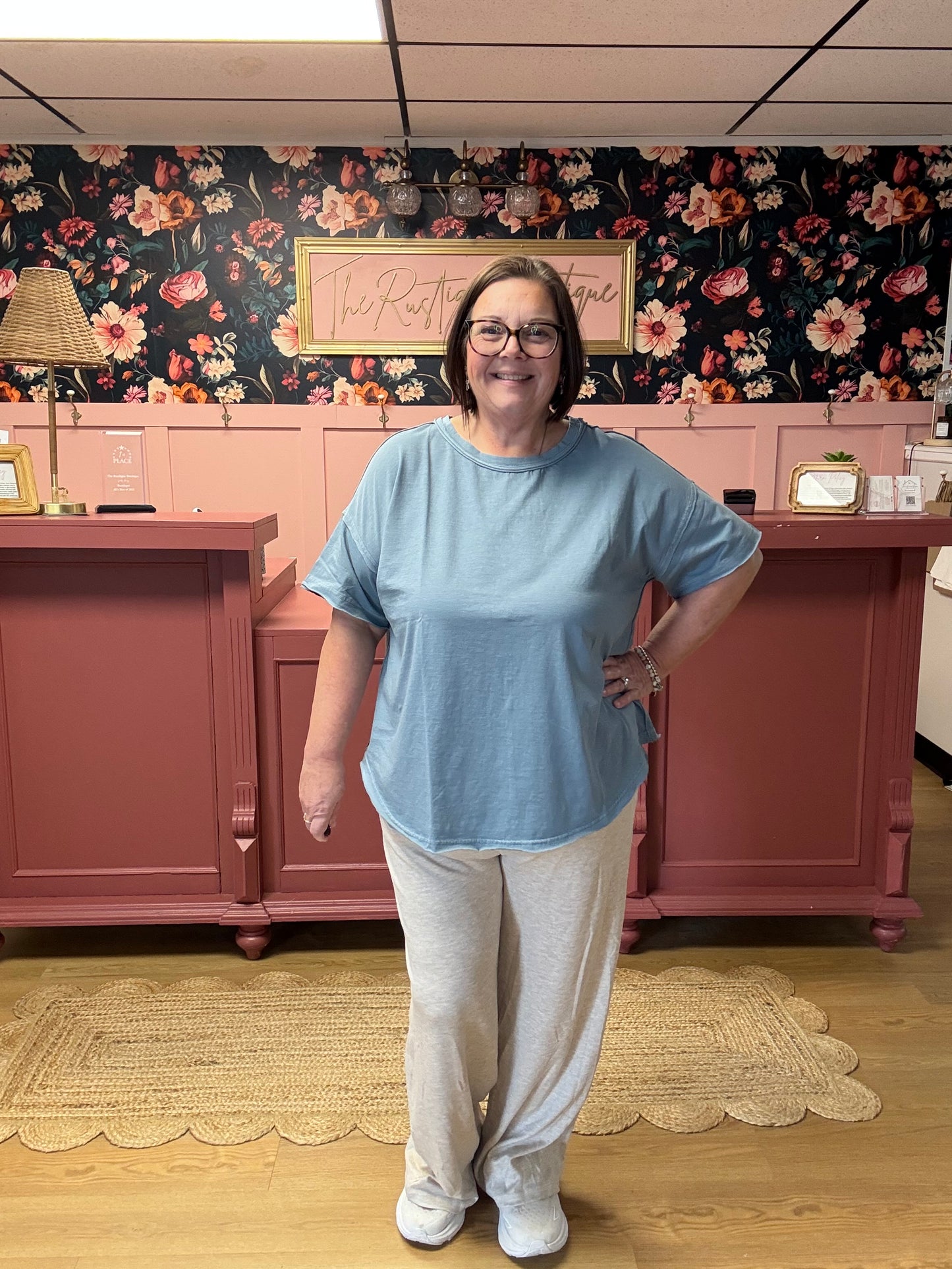 Raw-Hem Relaxes Tee - Slate Blue