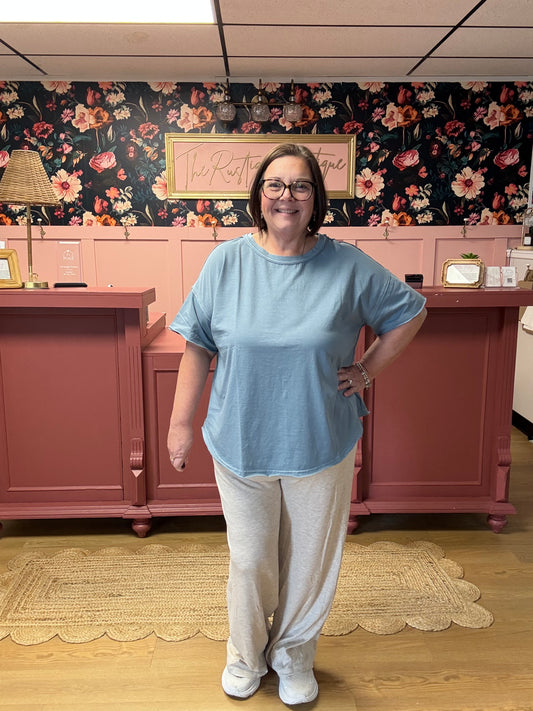 Raw-Hem Relaxes Tee - Slate Blue