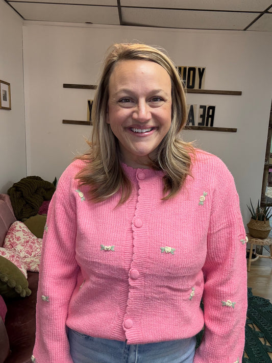 Flower Embroidered Knit Cardigan