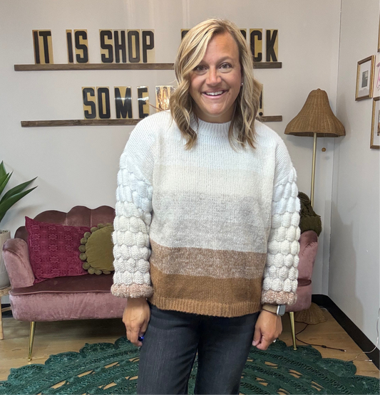 Bubble Sleeve Striped Sweater