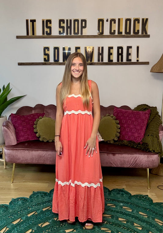 GIanna Coral Ric Rac Midi Dress